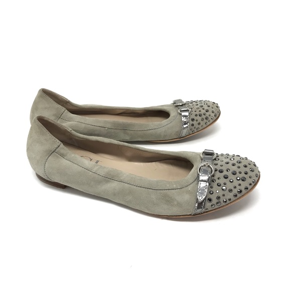 AGL Rhinestone Studded Cap Toe Ballet Flat 41 Gray - Picture 2 of 8